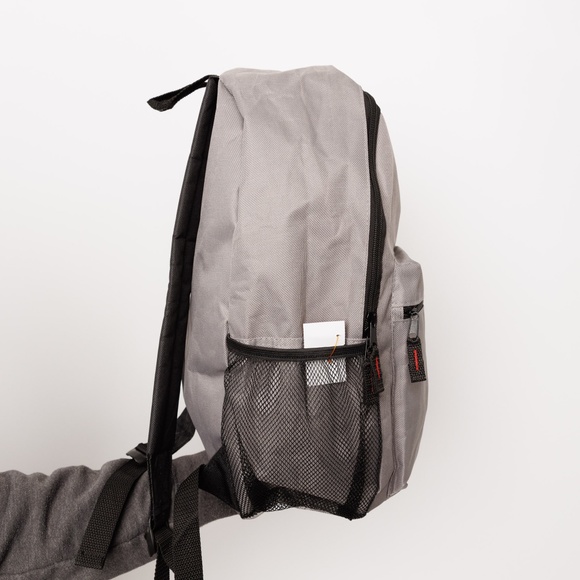 Grey Backpack Lightweight Black Red Logo Bottle Holder Adjustable Straps - Picture 2 of 5